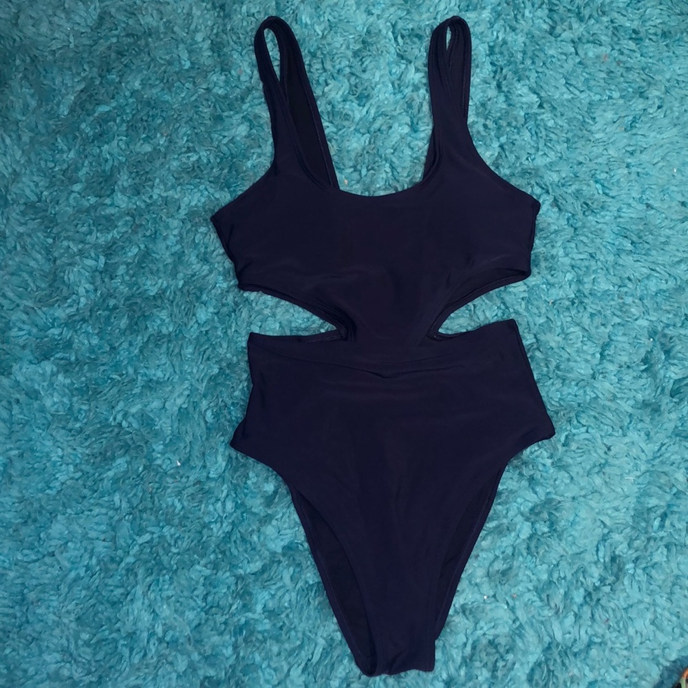 Navy One piece with open triangle back